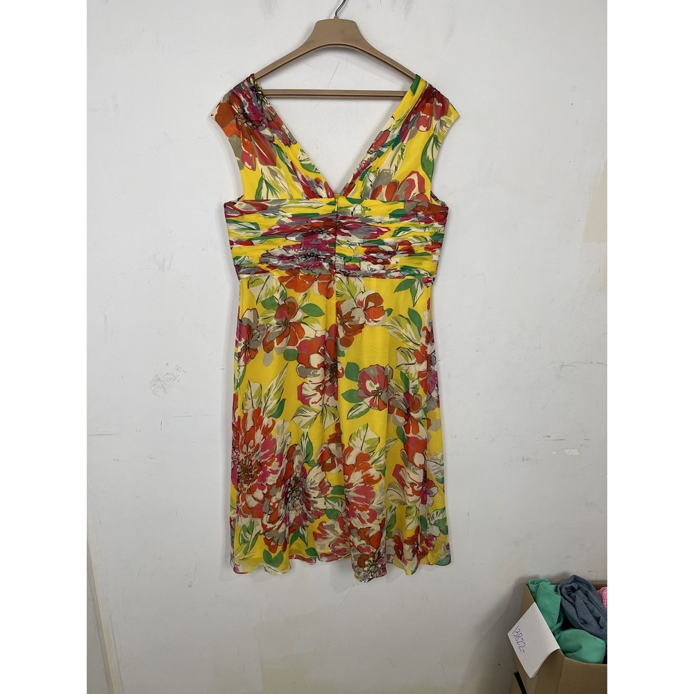 Jones New York‎ Womens Size 14 Yellow Multicolor Floral 100% Silk Ruched Dress